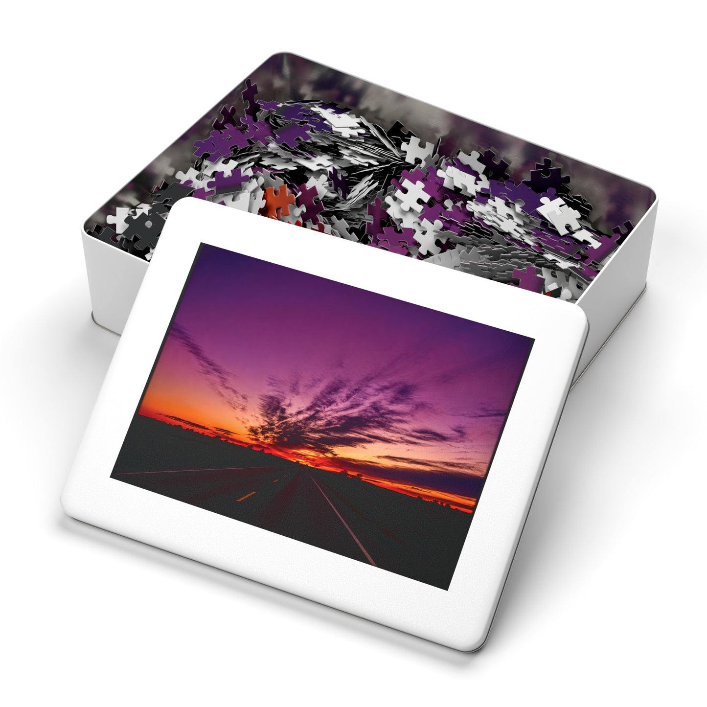 Backroad Sunset Jigsaw Puzzle with Tin