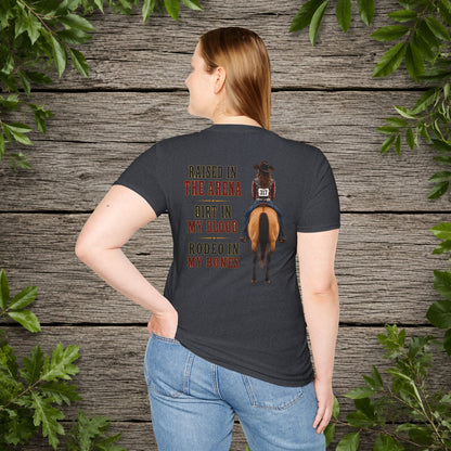 Raised Dirt Rodeo Cowgirl (Back)  Adult T-Shirt