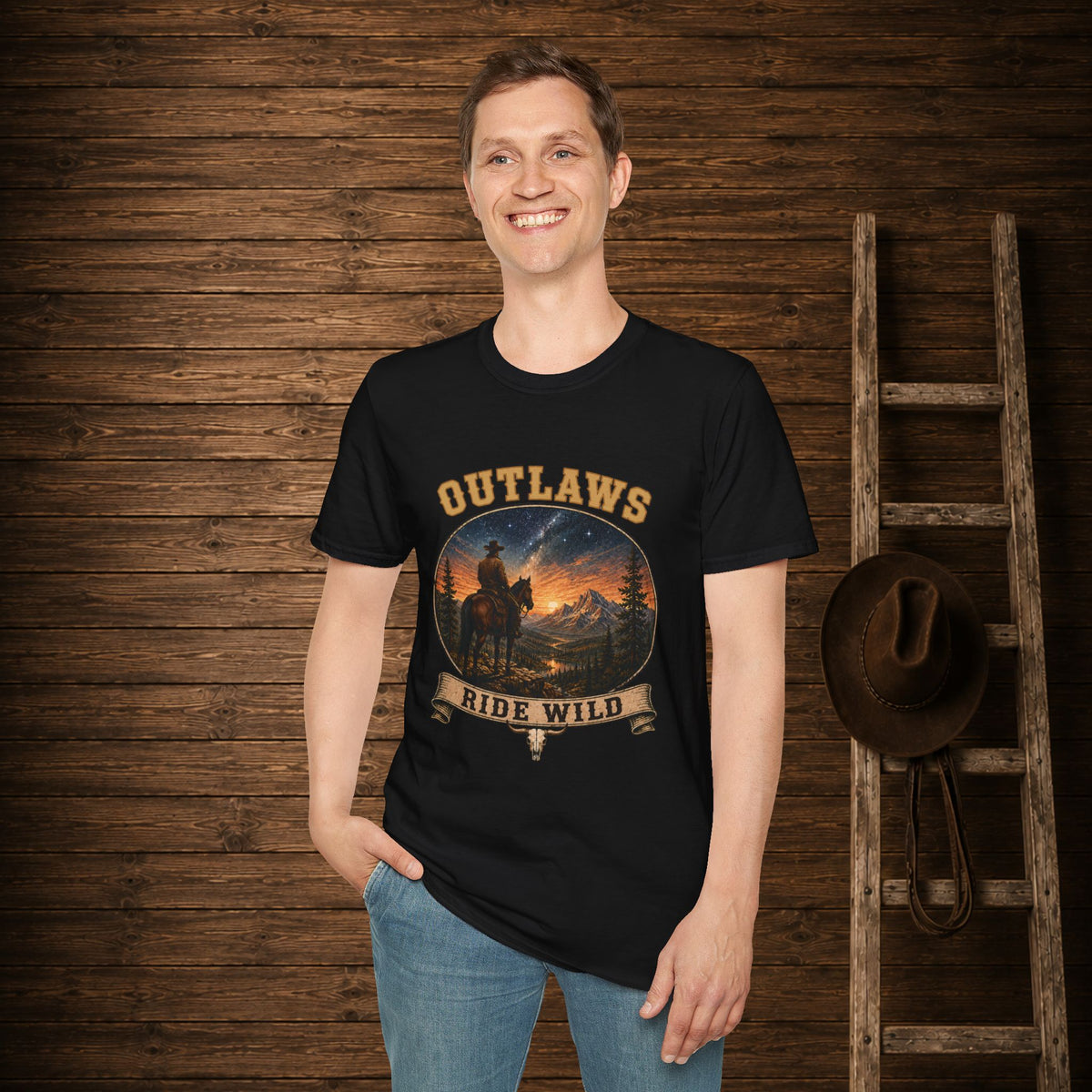 Outlaws Ride Wild   Adult Size T-Shirt
