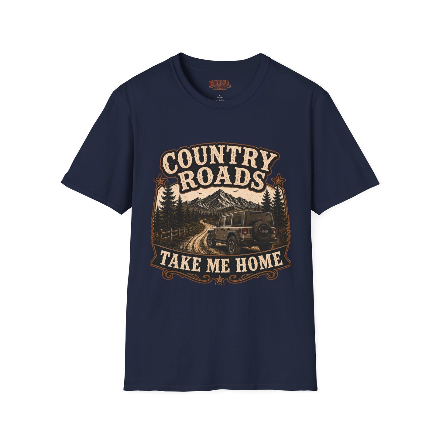 Country Roads Jeep  Adult Size T-Shirt