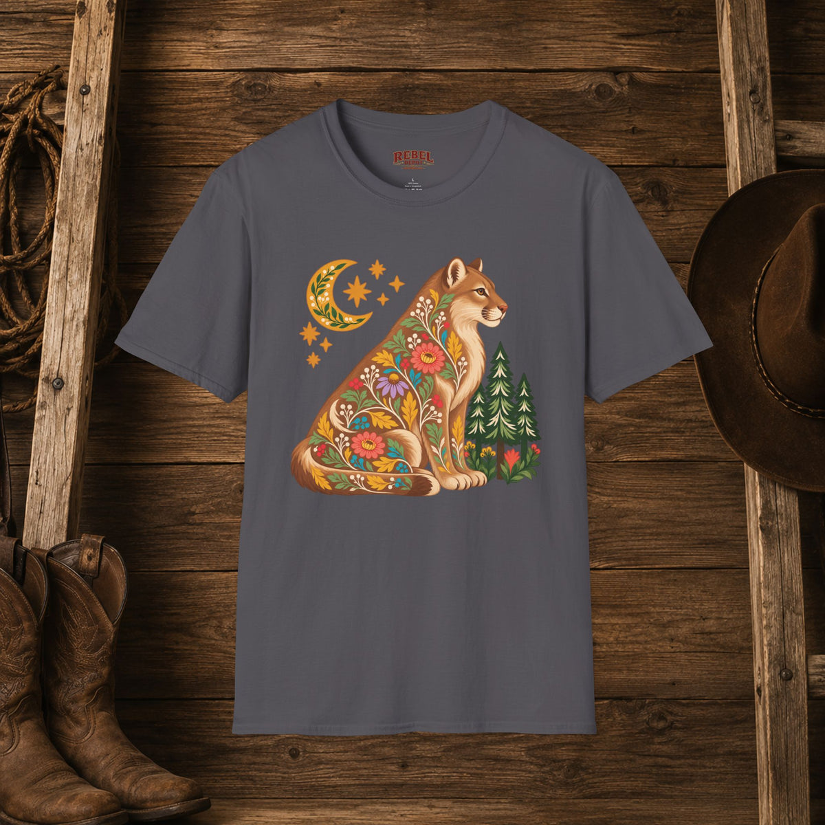 Fall Bloom Cougar   Adult Size T-Shirt