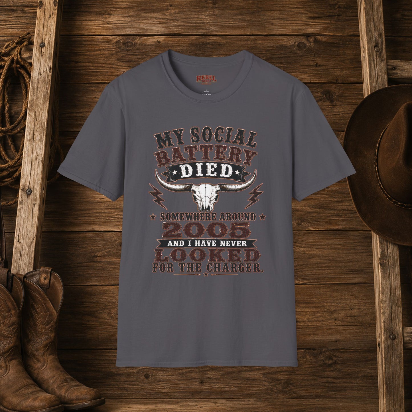 Social Battery Died  Adult Size T-Shirt