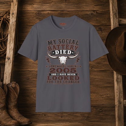 Social Battery Died  Adult Size T-Shirt