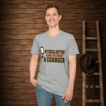 Social Battery No Charger  Adult T-Shirt