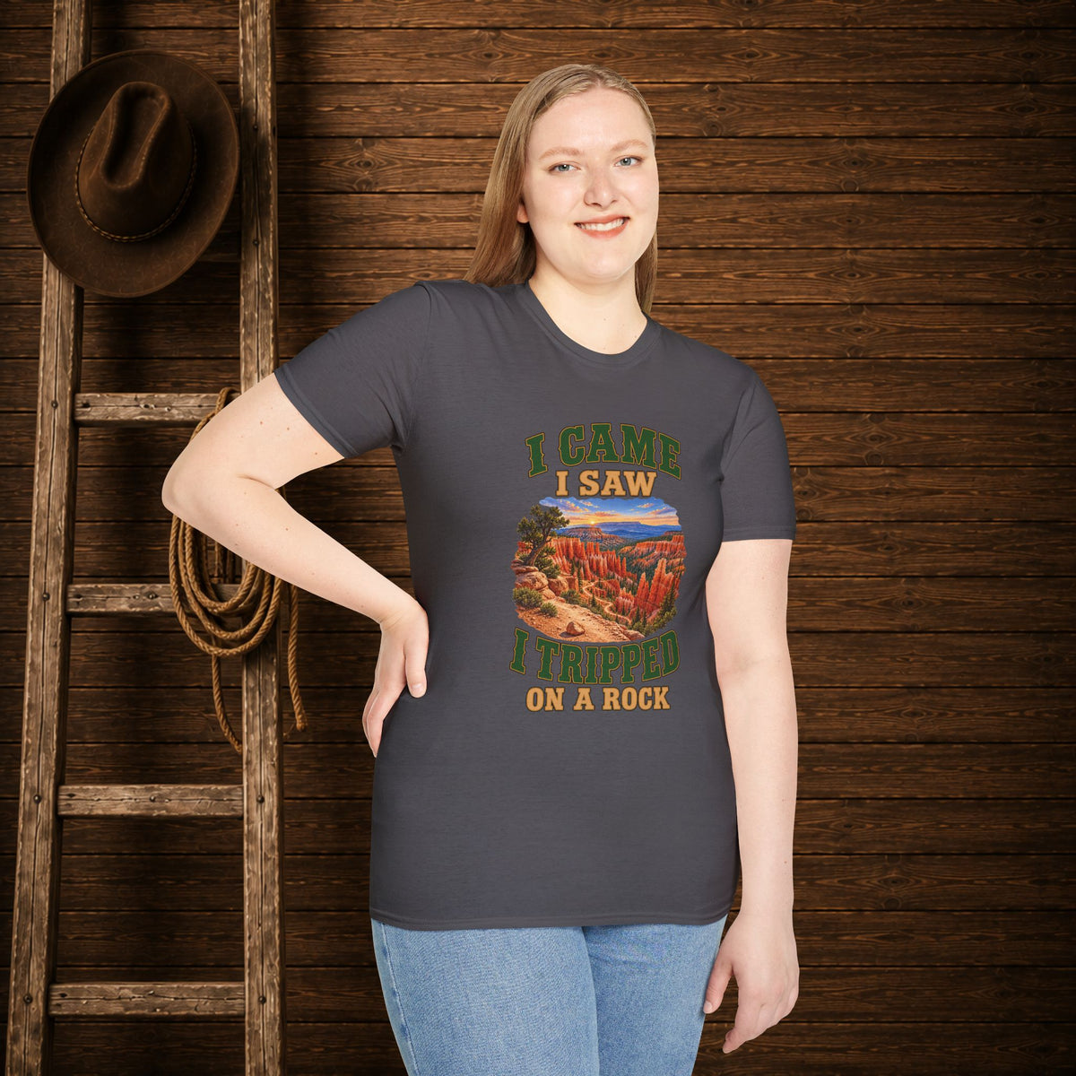 Came Saw Tripped On A Rock  Adult Size T-Shirt