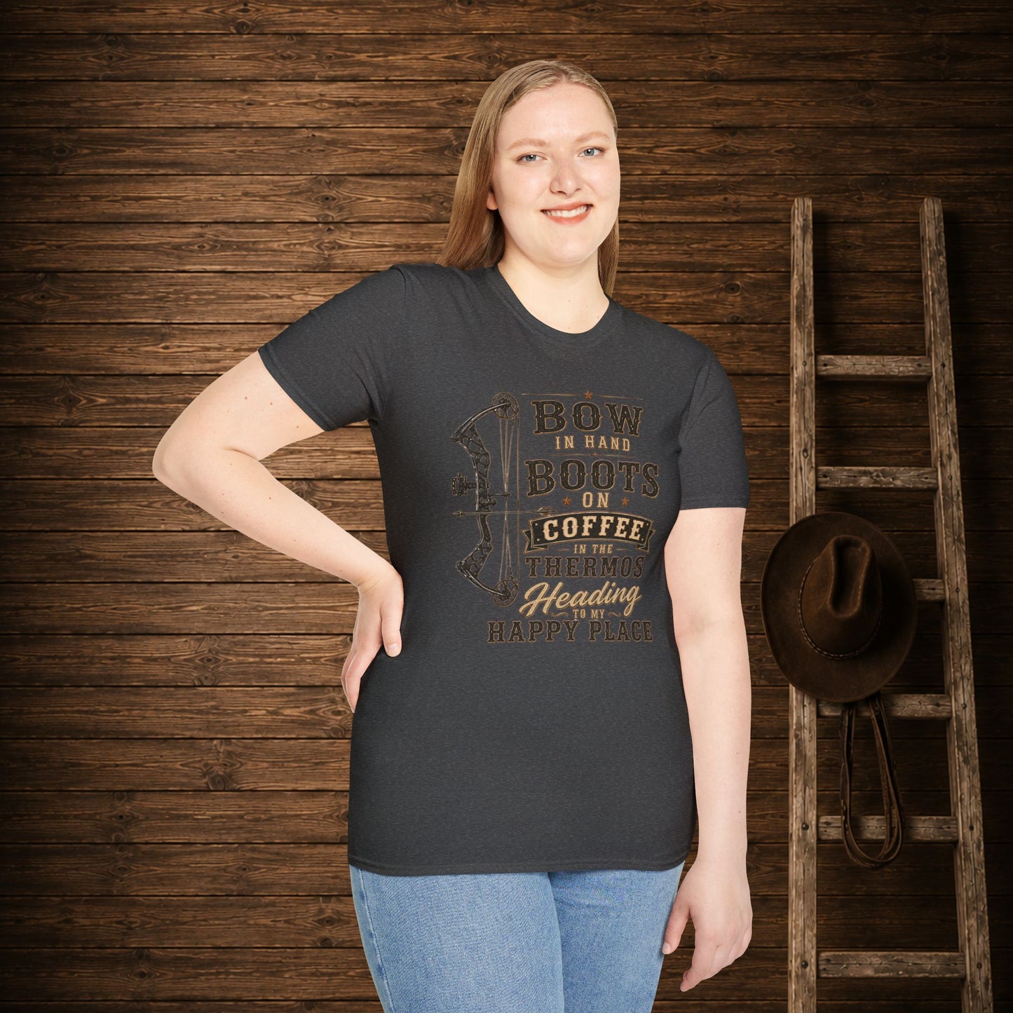 Bow Boots Coffee  Adult Size T-Shirt