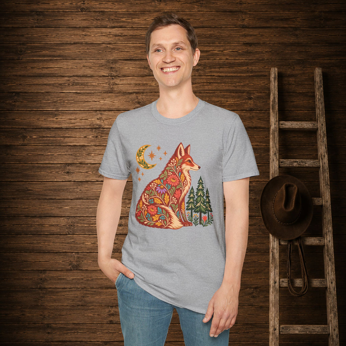 Fall Bloom Fox  Adult Size T-Shirt