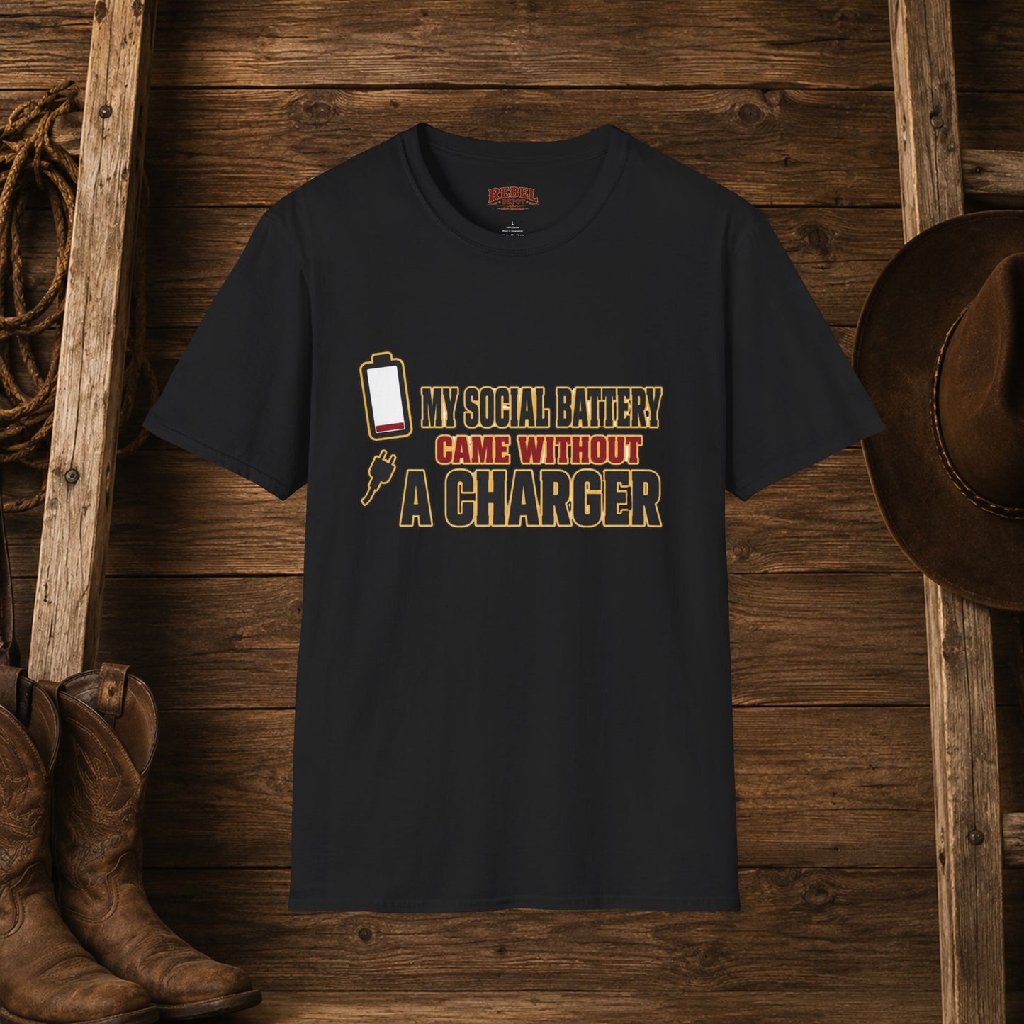 Social Battery No Charger  Adult T-Shirt