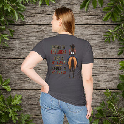 Raised Dirt Rodeo Cowgirl (Back)  Adult T-Shirt