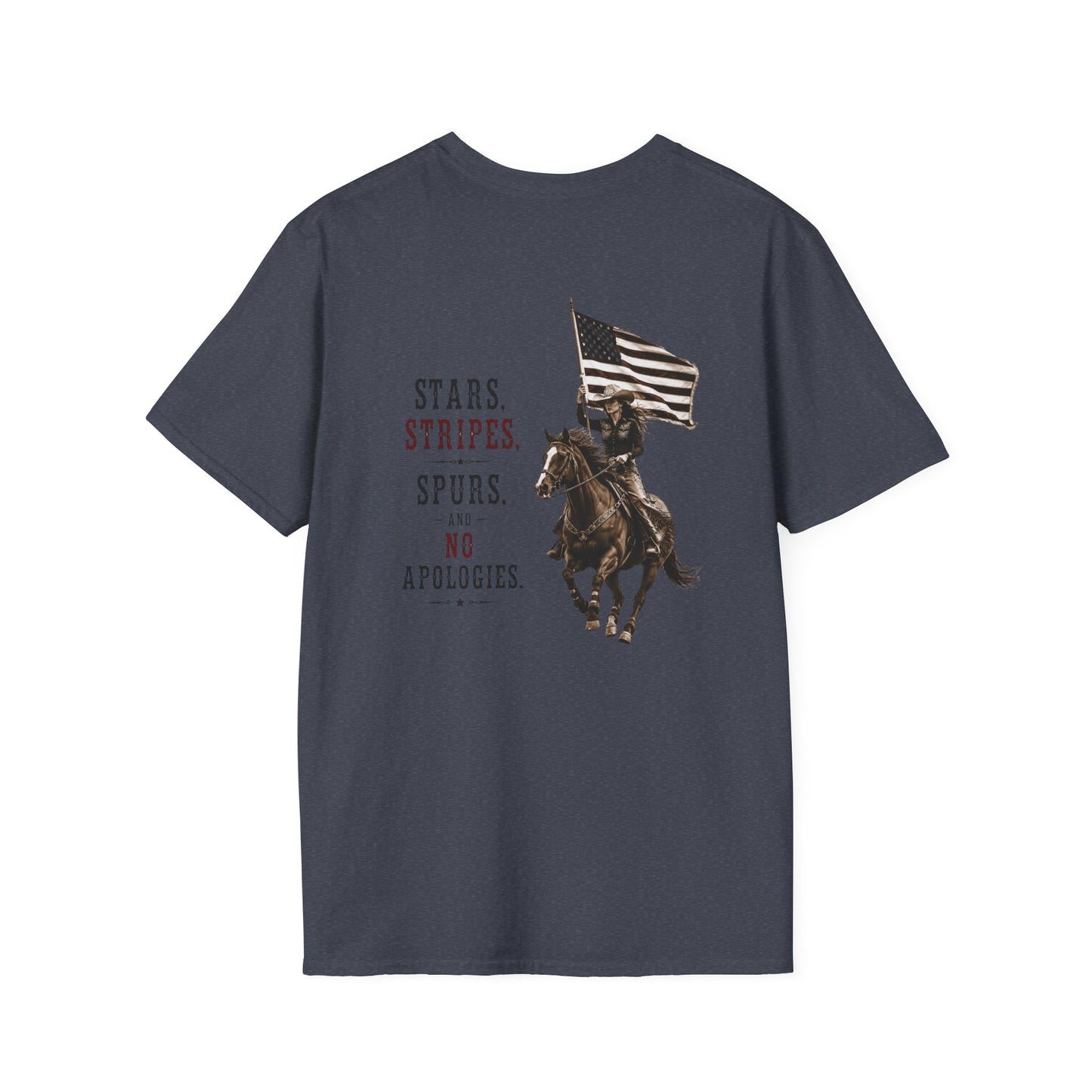 Stars Stripes and Spurs Cowgirl  (Back) T-Shirt