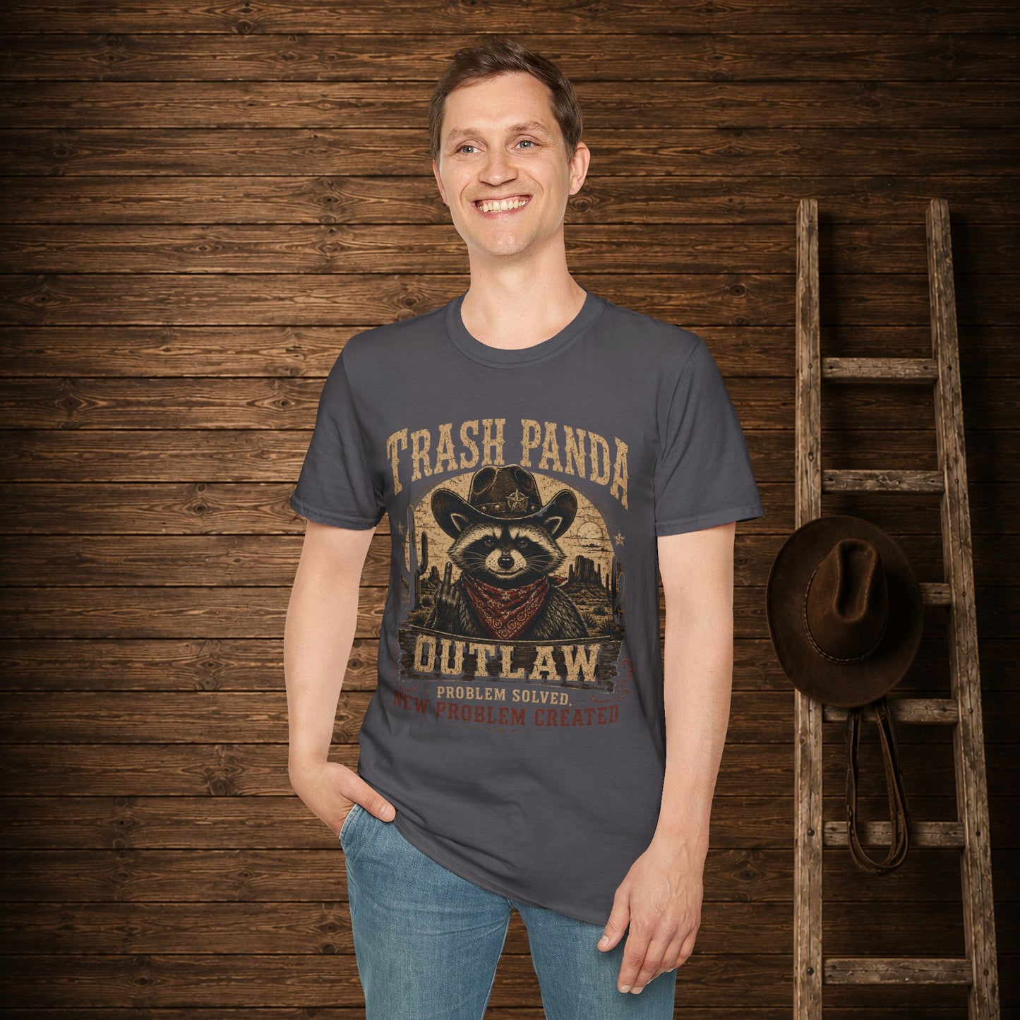 Trash Panda Outlaw (Offensive) Cowboy  Adult T-Shirt