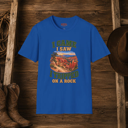 Came Saw Tripped On A Rock  Adult Size T-Shirt