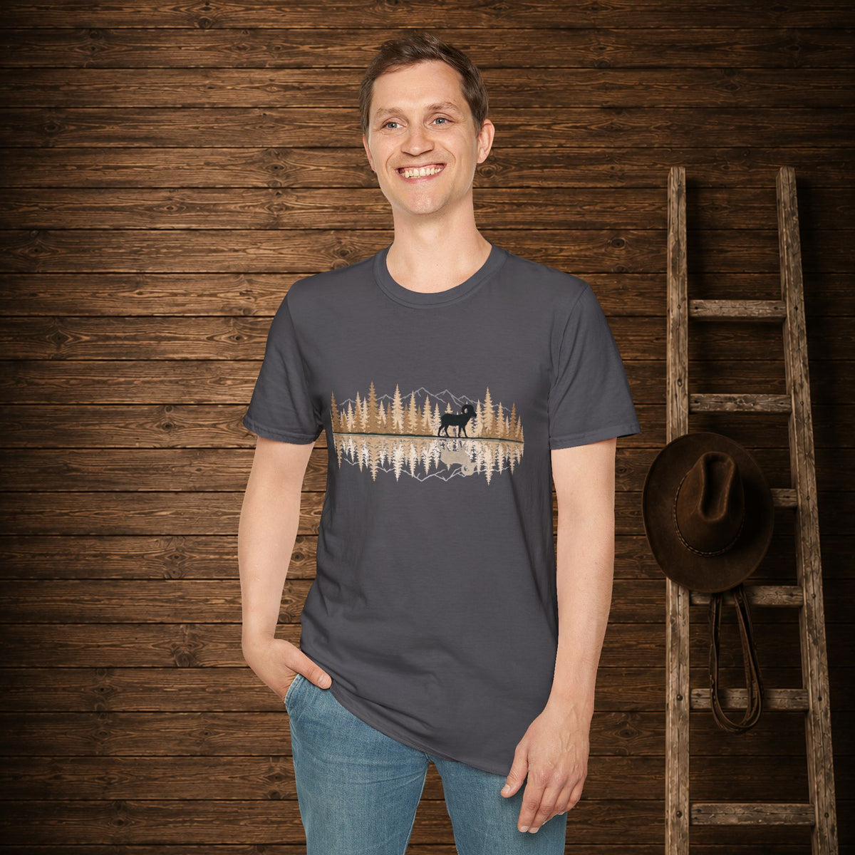 Big Horn Sheep Reflection   Adult Size T-Shirt