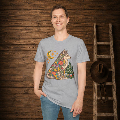 Fall Bloom Wolf  Adult Size T-Shirt