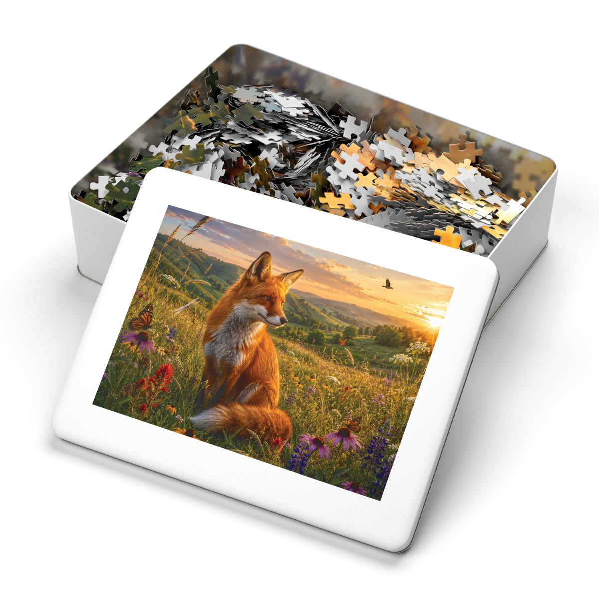 Meadow Fox  Jigsaw Puzzle with Tin
