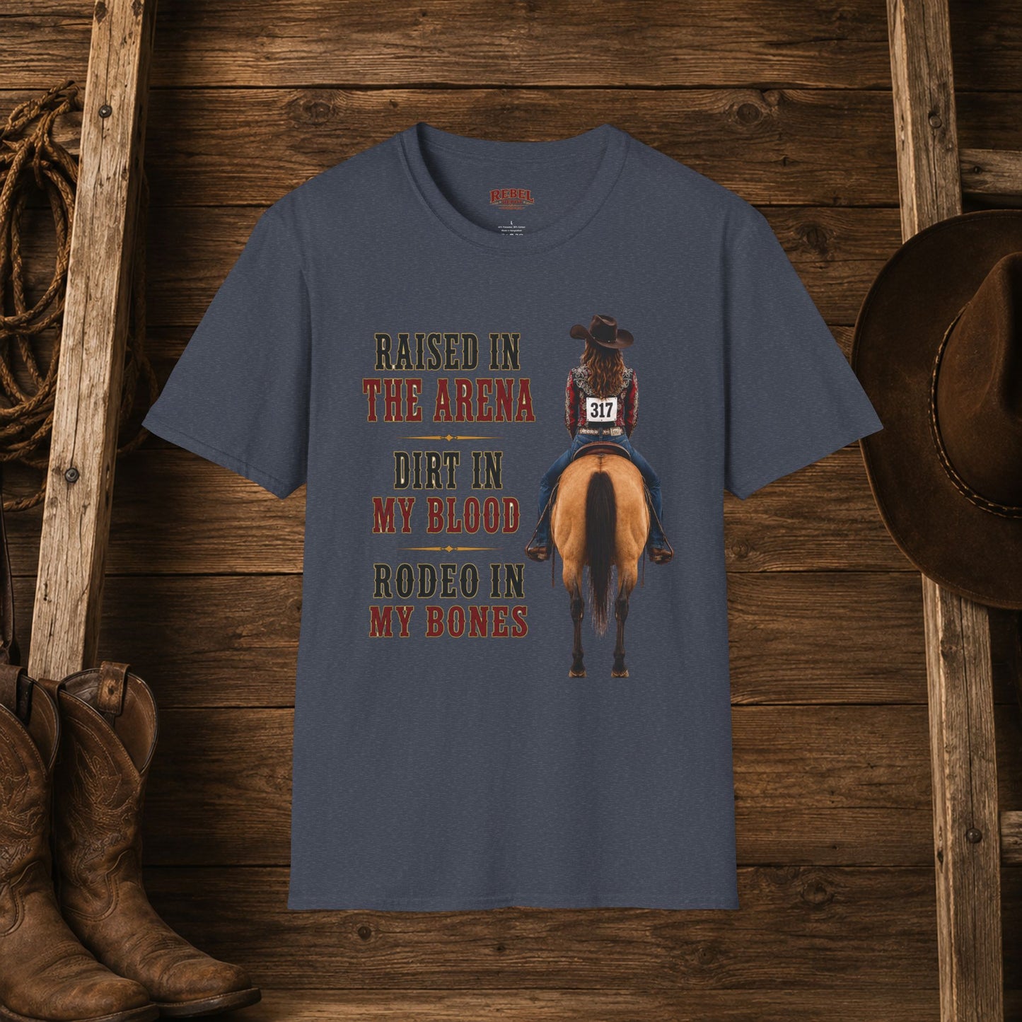Raised Dirt Rodeo Cowgirl (Front)  Adult T-Shirt