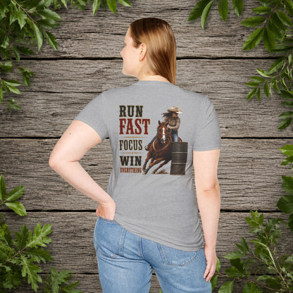Run Focus Win Cowgirl  (Back)  Adult T-Shirt