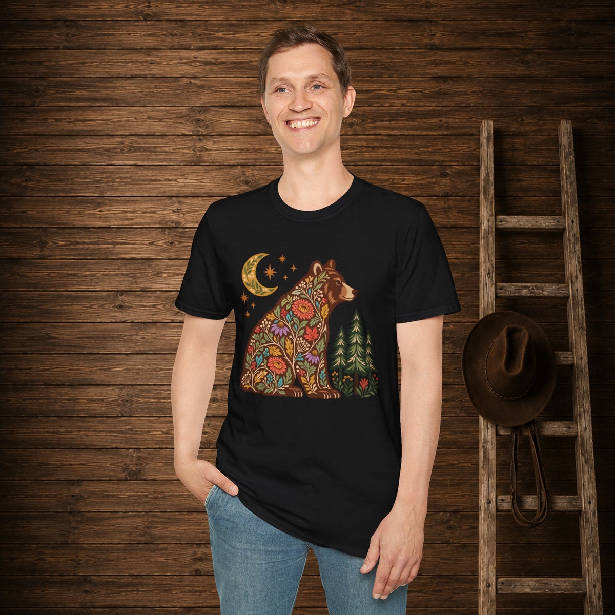 Fall Bloom Bear   Adult Size T-Shirt