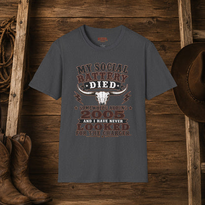 Social Battery Died  Adult Size T-Shirt