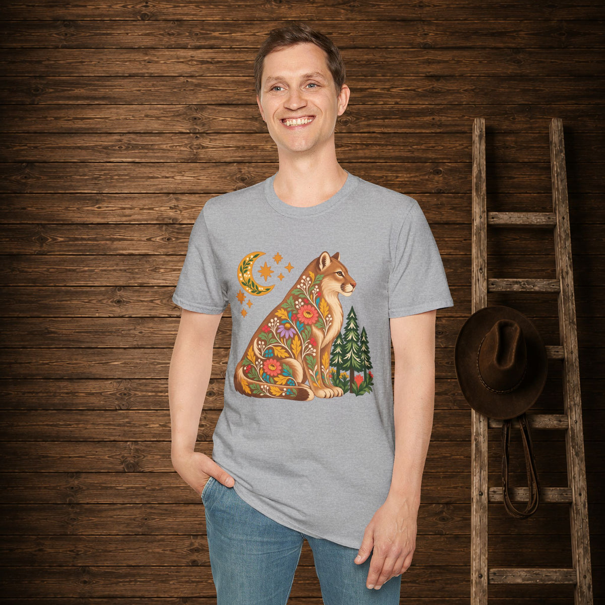 Fall Bloom Cougar   Adult Size T-Shirt