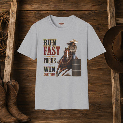 Run Focus Win Cowgirl (Front)  Adult T-Shirt