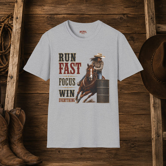 Run Focus Win Cowgirl (Front)  Adult T-Shirt   ***20% Off At Checkout!***