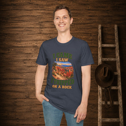 Came Saw Tripped On A Rock  Adult Size T-Shirt