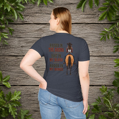 Raised Dirt Rodeo Cowgirl (Back)  Adult T-Shirt