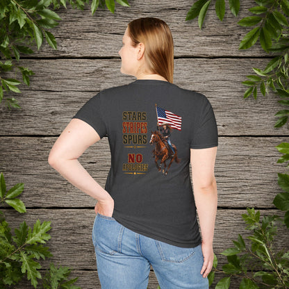 Stars Stripes and Spurs Cowgirl  (Back) Adult T-Shirt