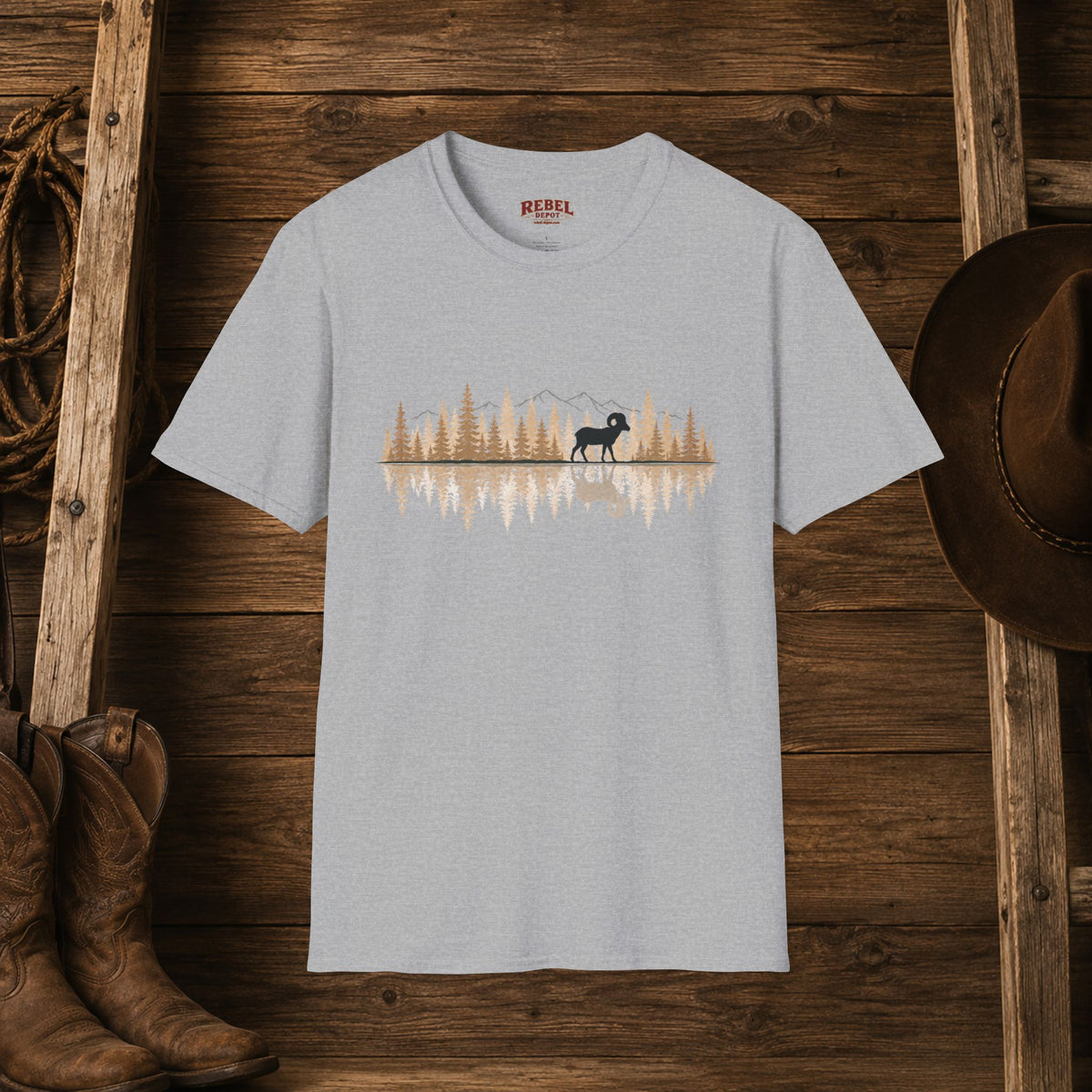 Big Horn Sheep Reflection   Adult Size T-Shirt
