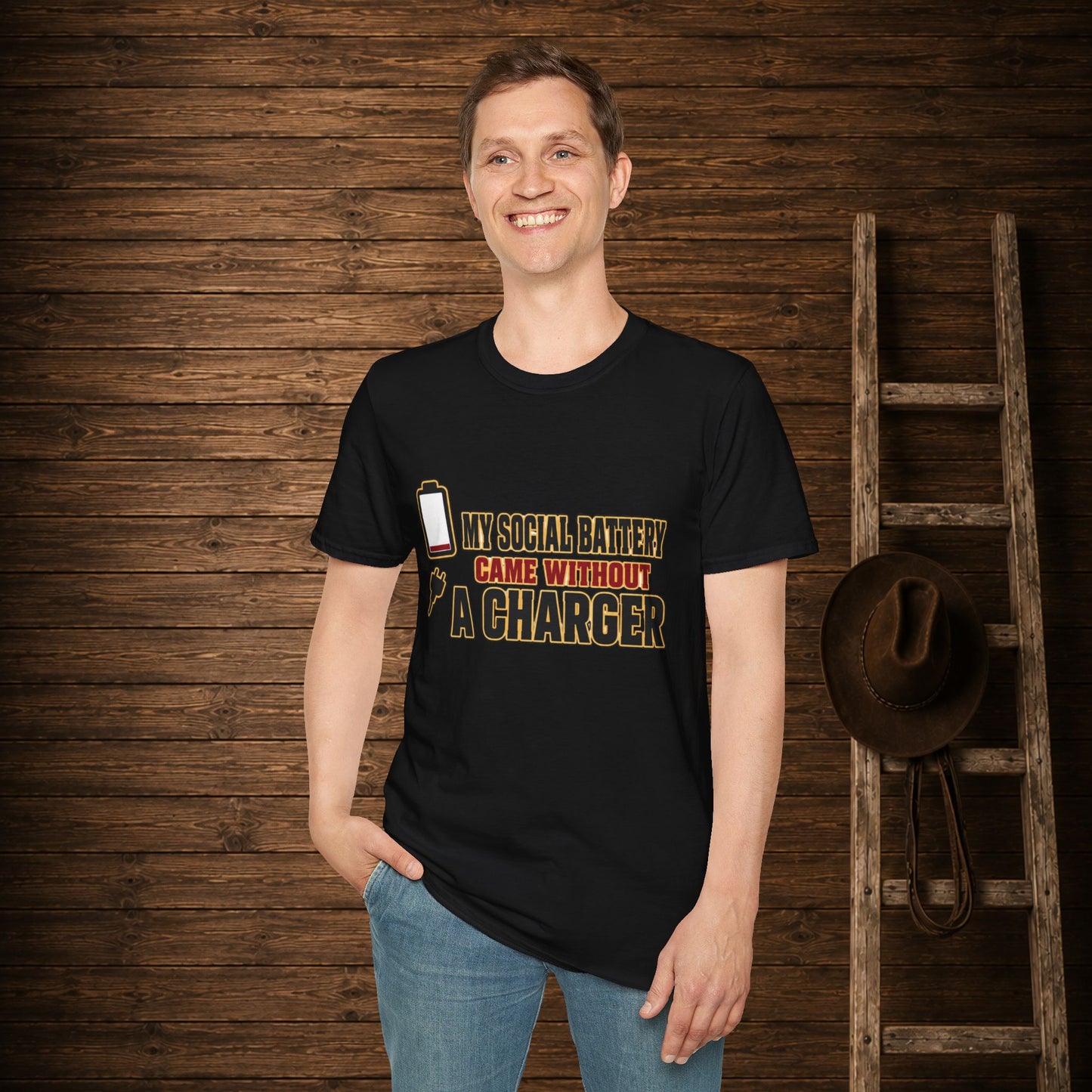 Social Battery No Charger  Adult T-Shirt