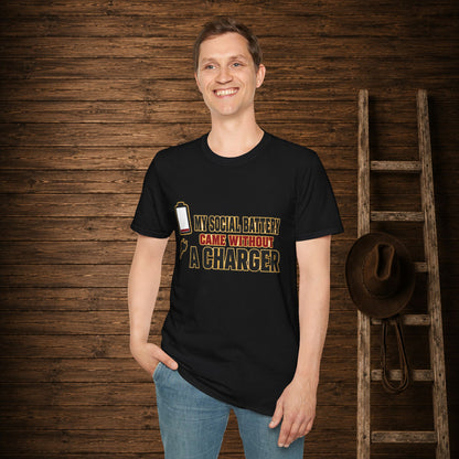 Social Battery No Charger  Adult T-Shirt