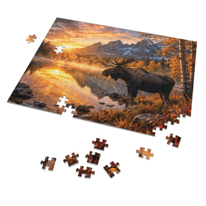 Morning Fall Moose  Jigsaw Puzzle with Tin