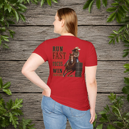 Run Focus Win Cowgirl  (Back)  Adult T-Shirt