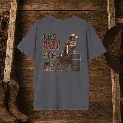 Run Focus Win Cowgirl  (Back)  Adult T-Shirt