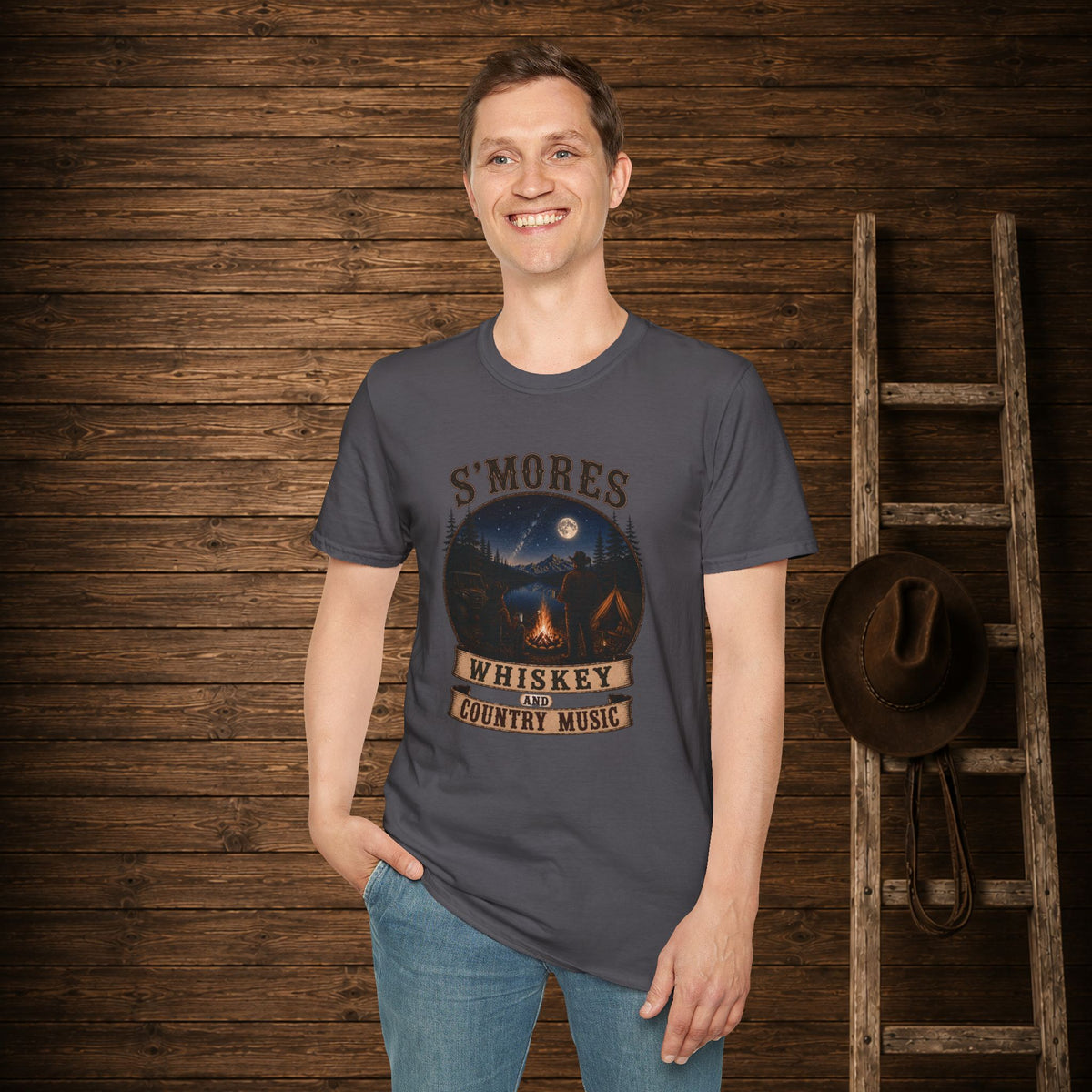 Smores Whiskey and Music   Adult Size T-Shirt
