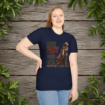 Run Focus Win Cowgirl (Front)  Adult T-Shirt