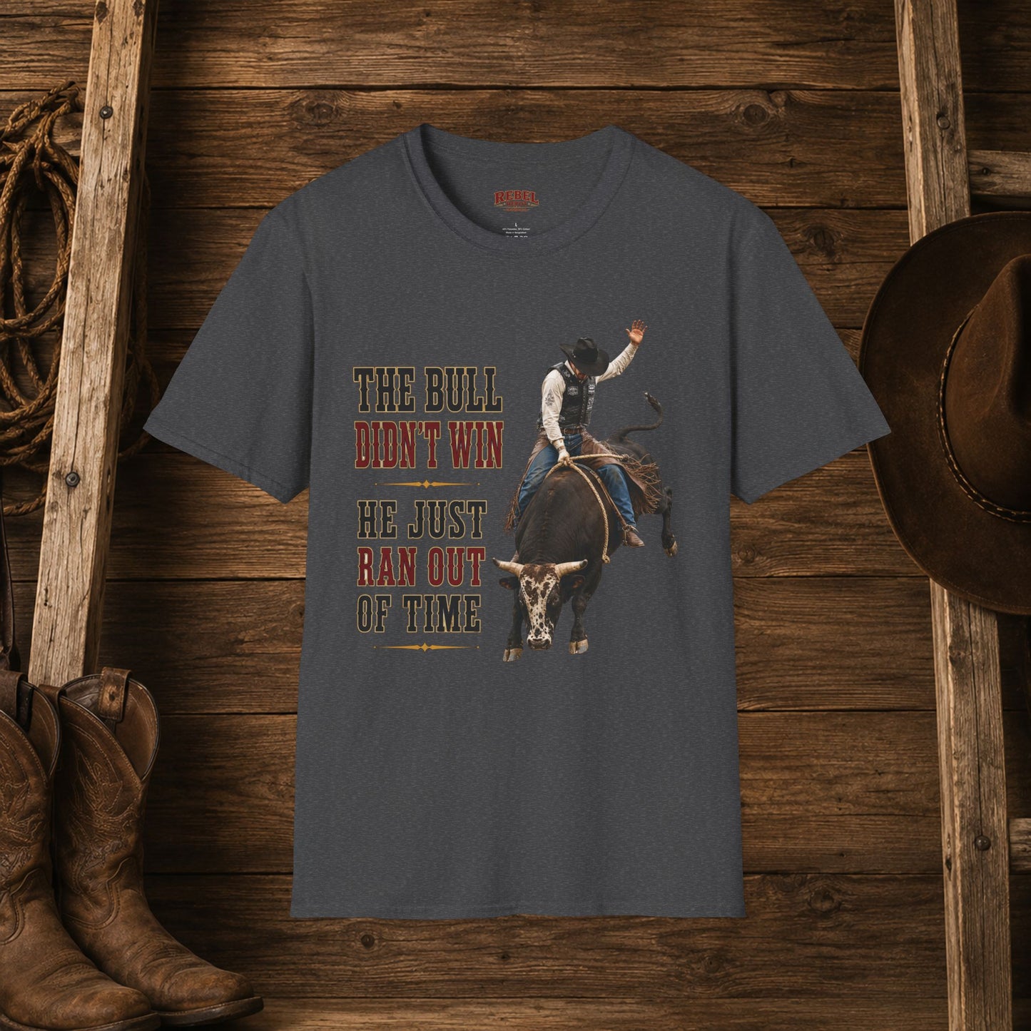 Bull Ran Out Of Time (Front)  Adult T-Shirt