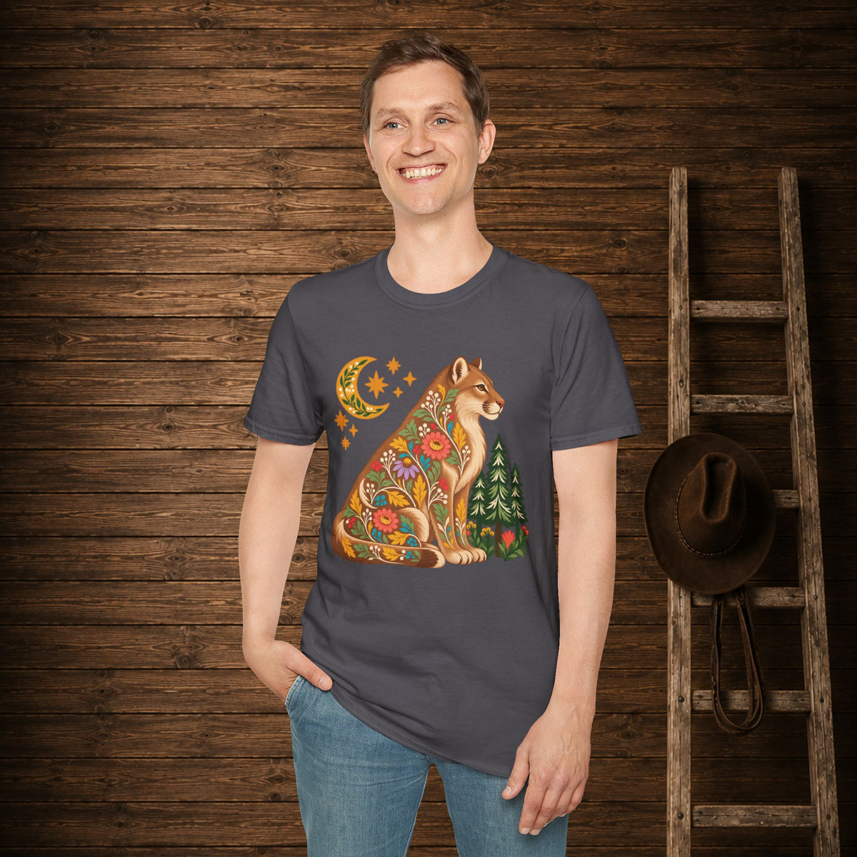 Fall Bloom Cougar   Adult Size T-Shirt