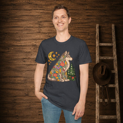 Fall Bloom Wolf  Adult Size T-Shirt