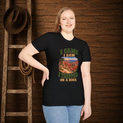 Came Saw Tripped On A Rock  Adult Size T-Shirt