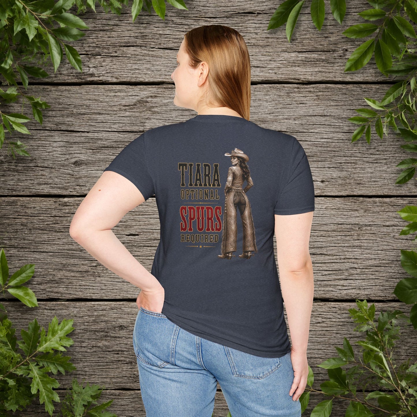 Tiara and Spurs Cowgirl (Back)  Adult T-Shirt