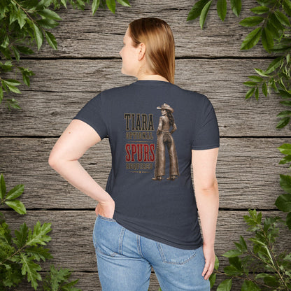Tiara and Spurs Cowgirl (Back)  Adult T-Shirt