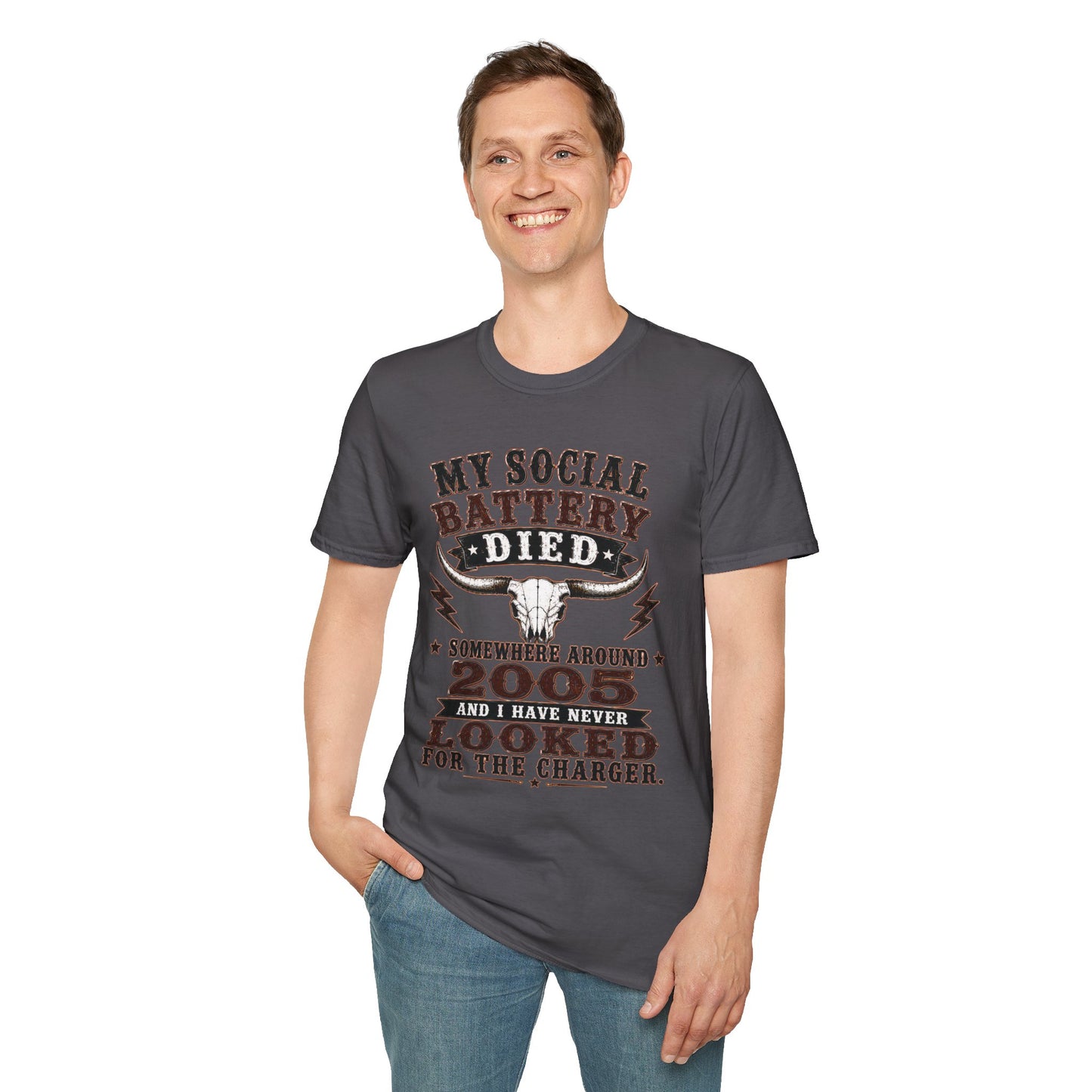 Social Battery Died  Adult Size T-Shirt