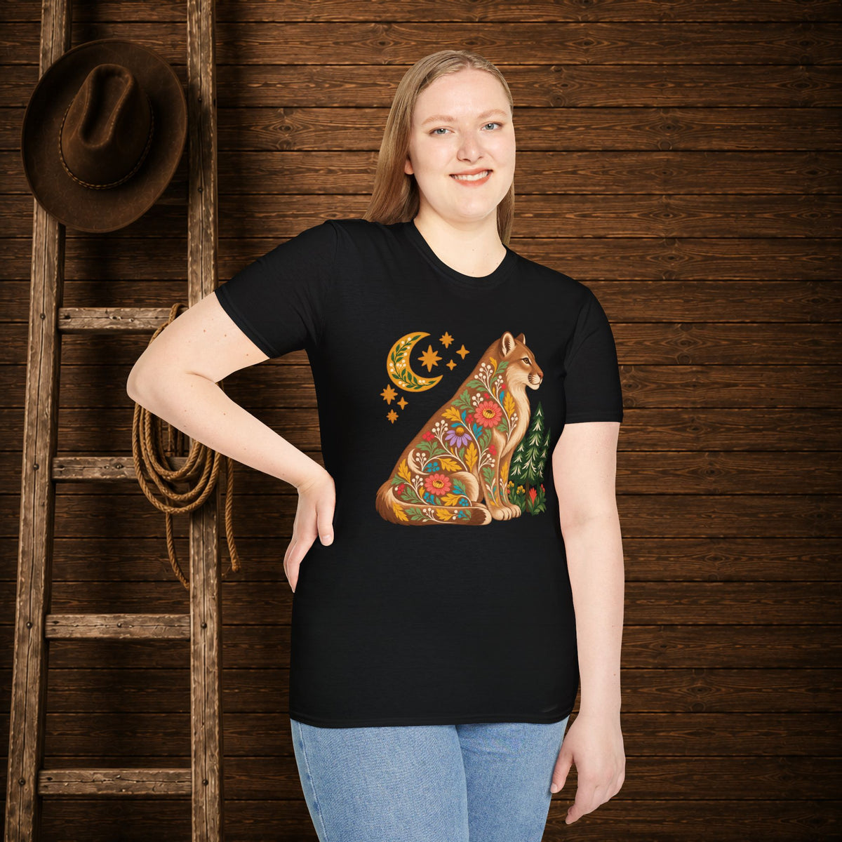 Fall Bloom Cougar   Adult Size T-Shirt