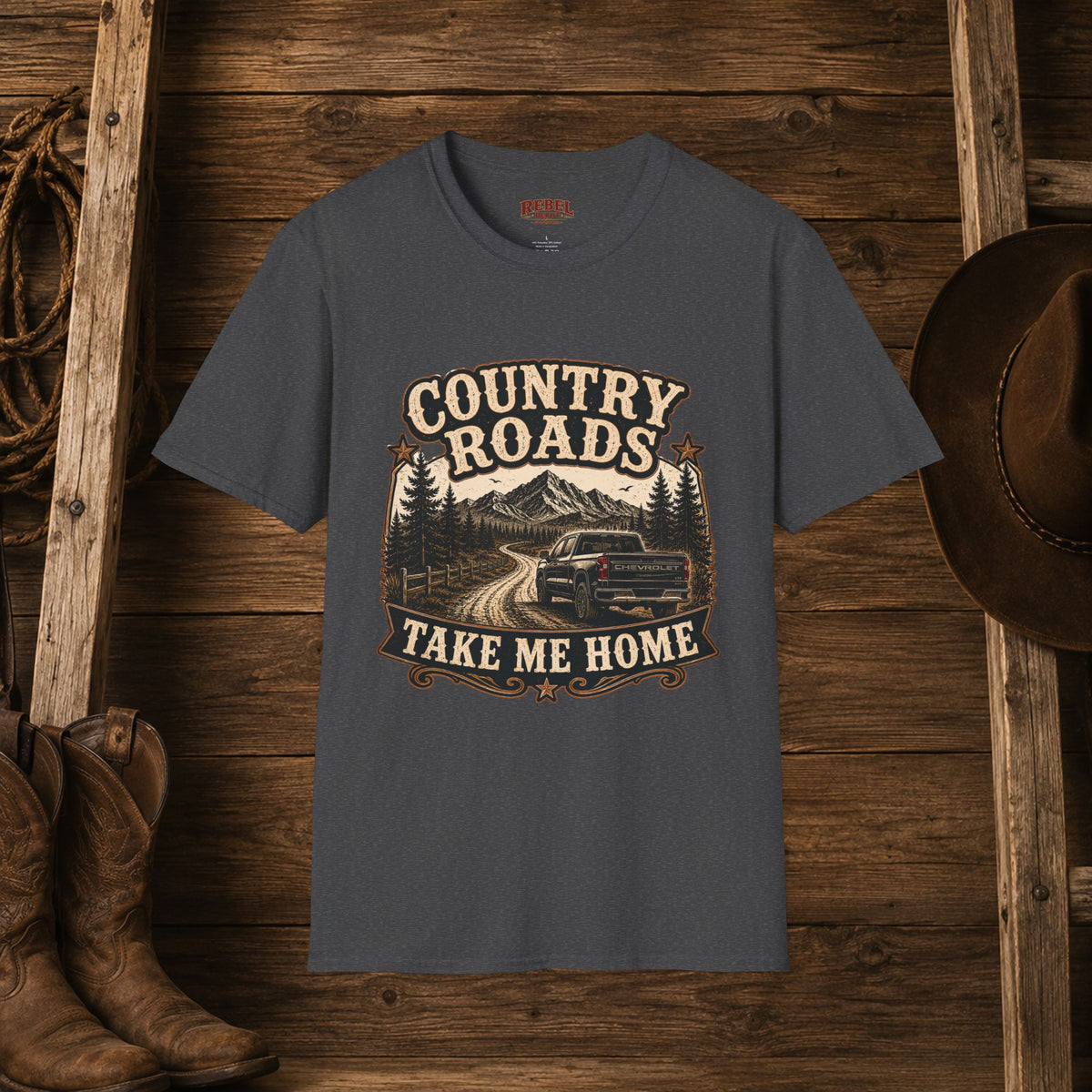 Country Roads Chevy   Adult Size T-Shirt