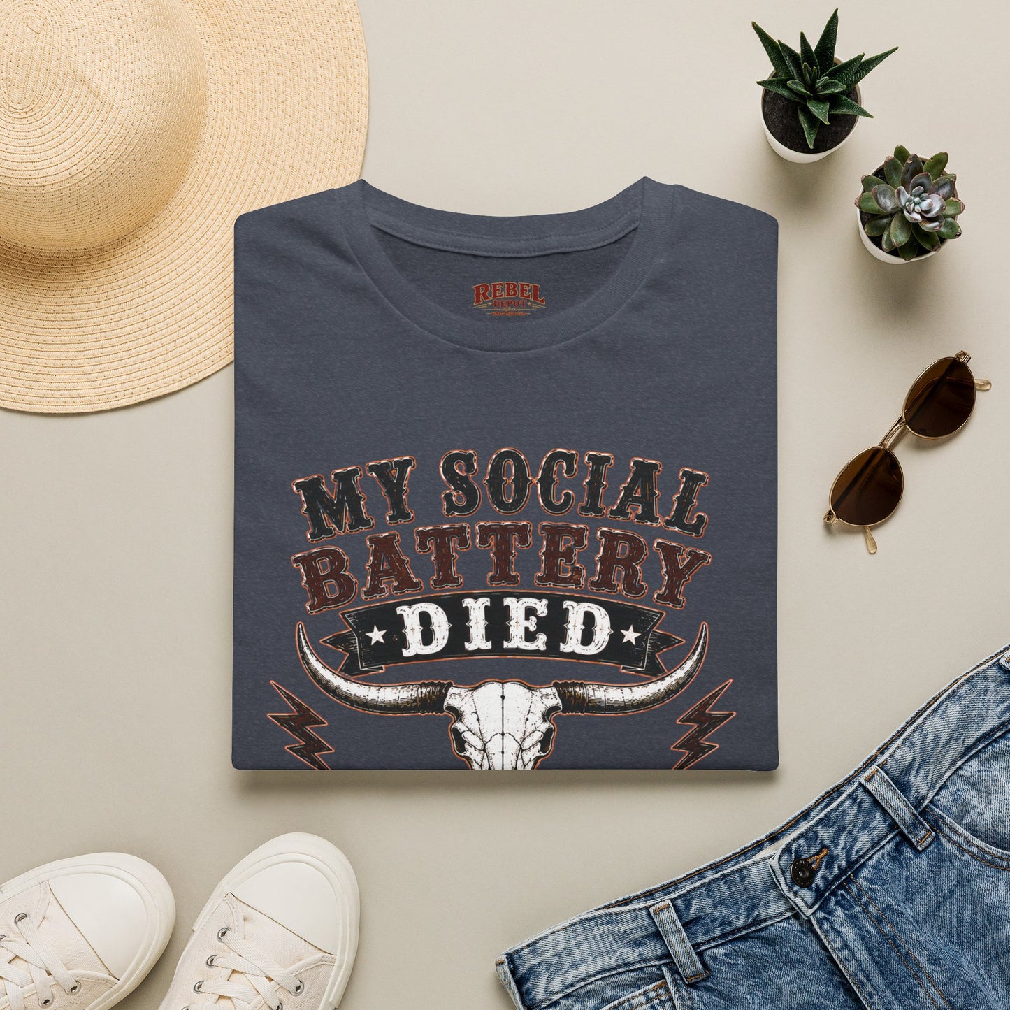 Social Battery Died  Adult Size T-Shirt
