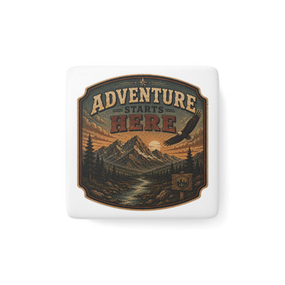 Adventure Here  Porcelain Magnet Square