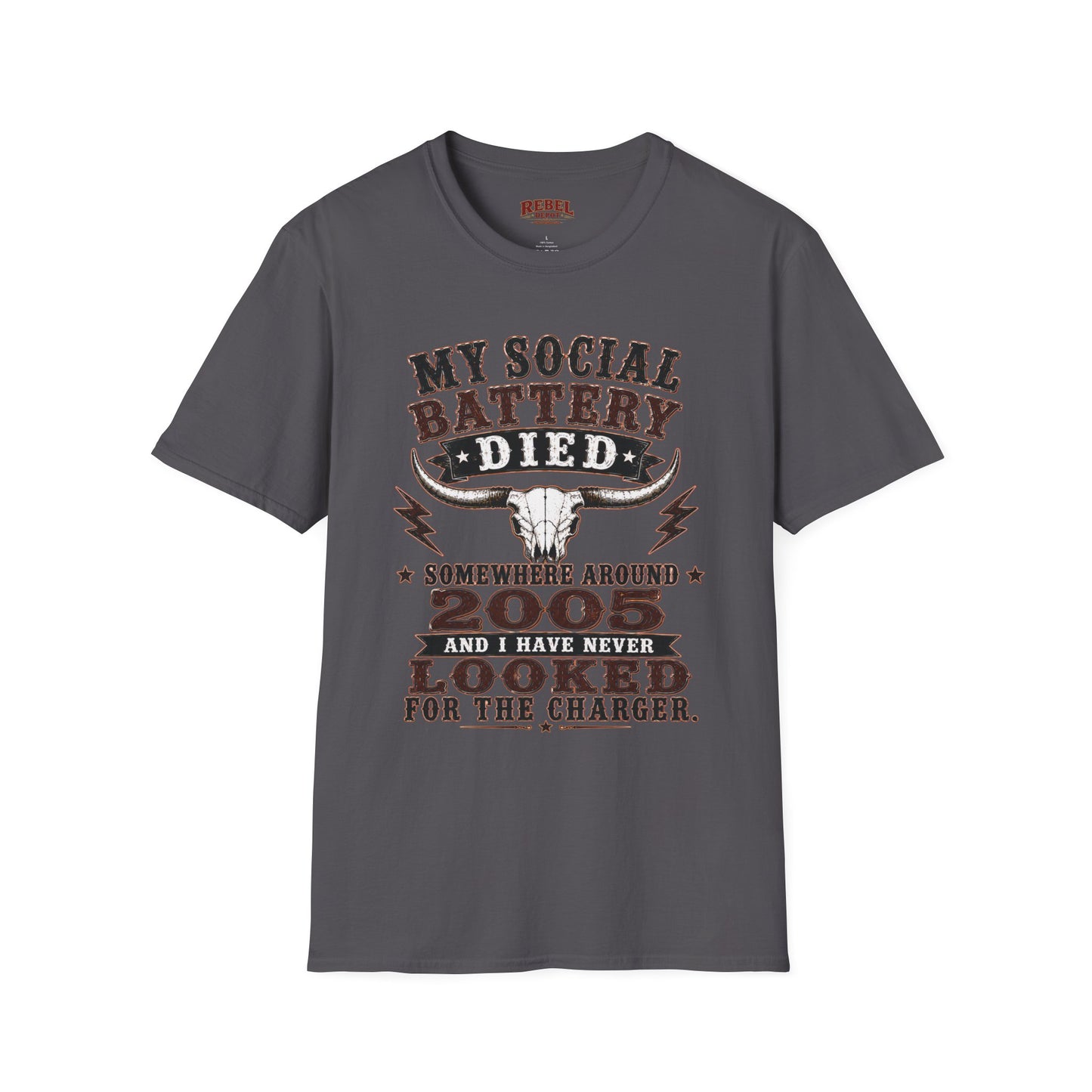 Social Battery Died  Adult Size T-Shirt