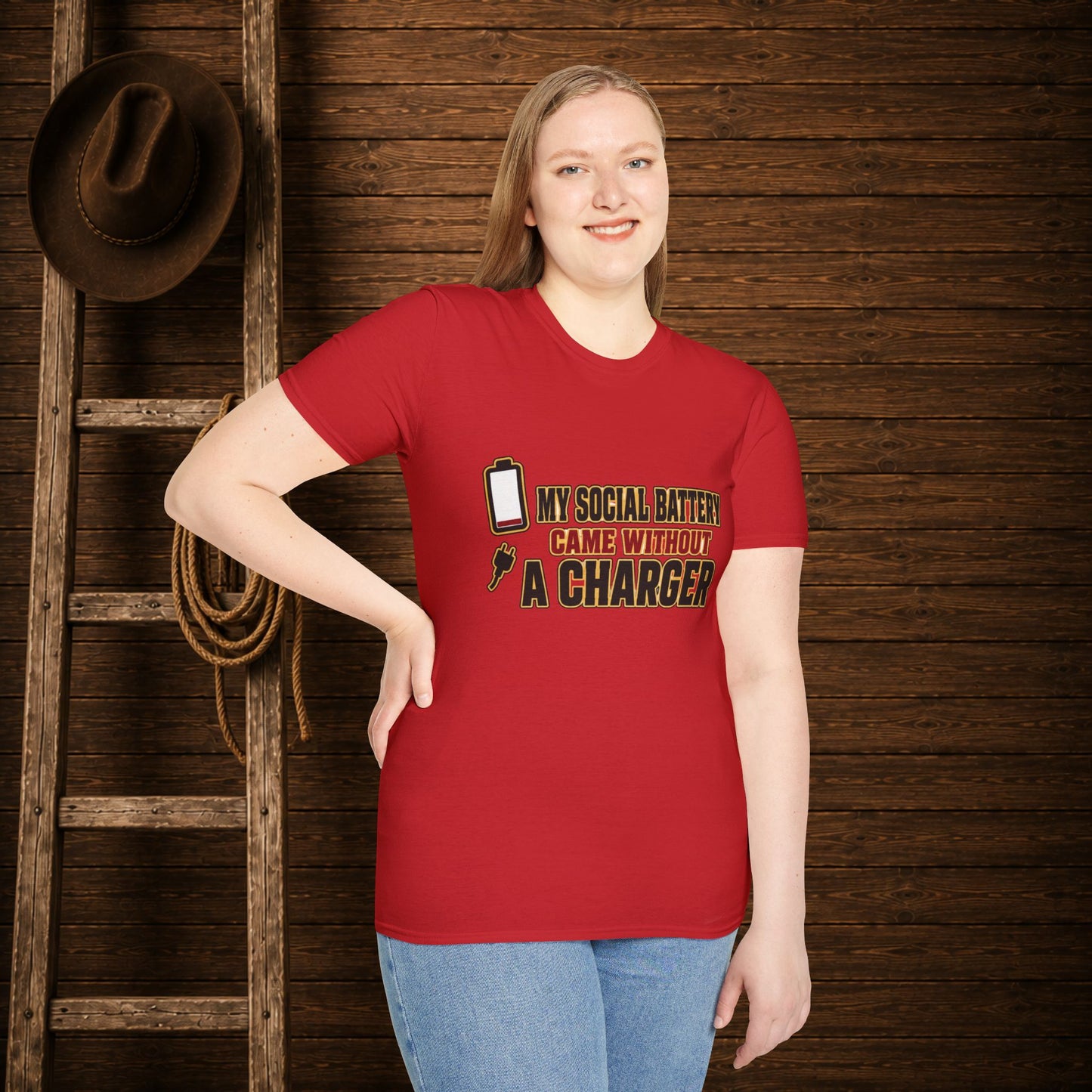 Social Battery No Charger  Adult T-Shirt